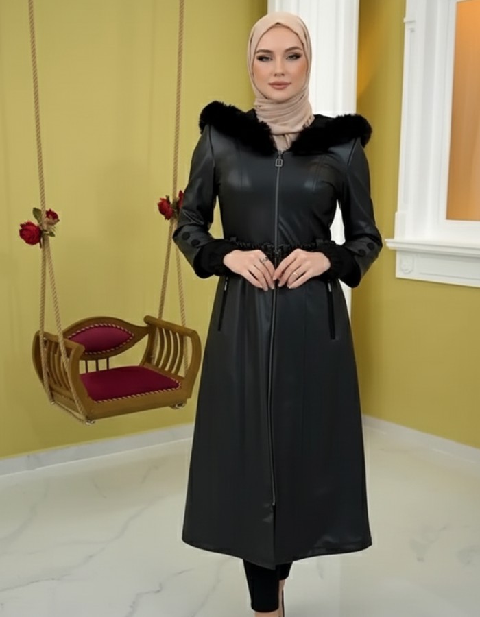 Trenchcoat aus gestepptem Leder 1379 - Schwarz