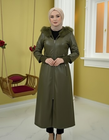 Trenchcoat aus gestepptem Leder 1379 - Khaki