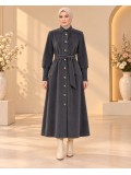 Gefütterter Winter-Trenchcoat in Ponyfell-Optik 1391 - Anthrazit