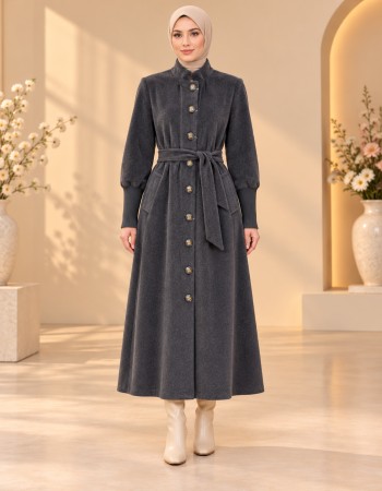 Gefütterter Winter-Trenchcoat in Ponyfell-Optik 1391 - Anthrazit