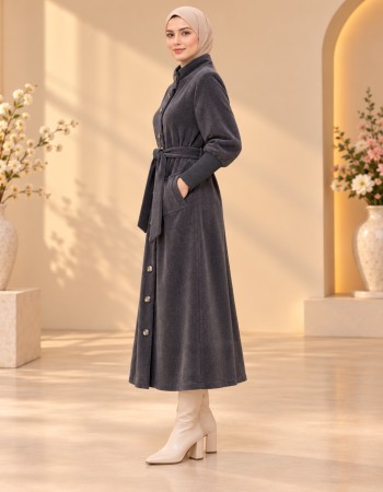 Gefütterter Winter-Trenchcoat in Ponyfell-Optik 1391 - Anthrazit