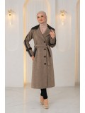 Trenchcoat aus texturiertem Stoff mit Leder-Details und Fellfutter 1394 - Mausgrau