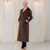Trenchcoat aus texturiertem Stoff mit Leder-Details und Fellfutter 1394 - Braun