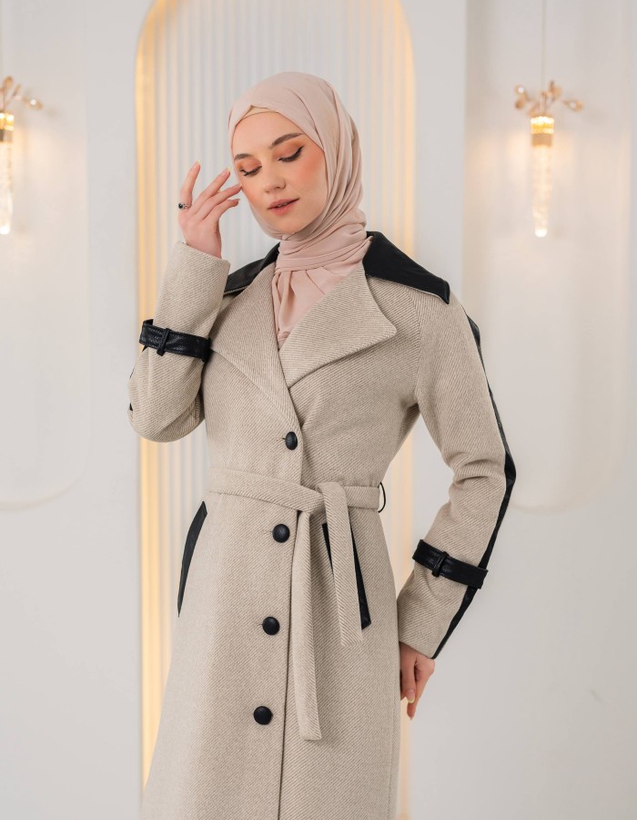1394 ترانشكوت جوخ وجلد - Beige