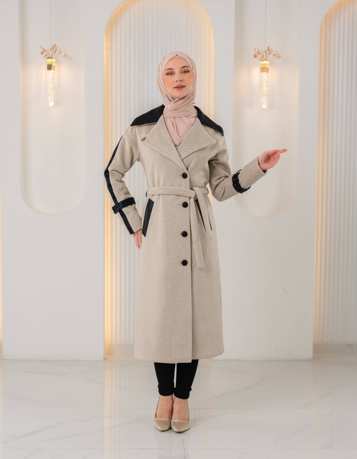 1394 ترانشكوت جوخ وجلد - Beige