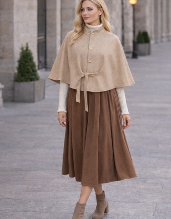 Damen Cape aus hochwertigem Flanell ohne Ärmel 1281 - Beige