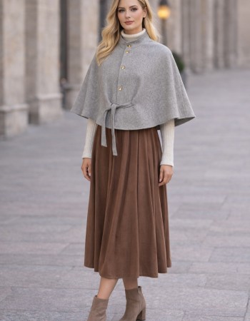 Damen Cape aus hochwertigem Flanell ohne Ärmel 1281 - Grau