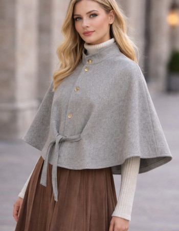 Damen Cape aus hochwertigem Flanell ohne Ärmel 1281 - Grau
