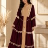 4064  فستان قطعتين شراشيب - burgundy