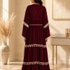 4064  فستان قطعتين شراشيب - burgundy