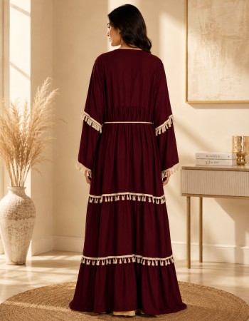 4064  فستان قطعتين شراشيب - burgundy