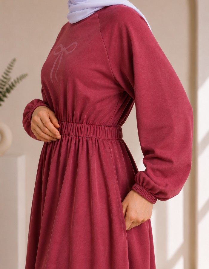 4069  فستان قطن ببيونة - Rosa