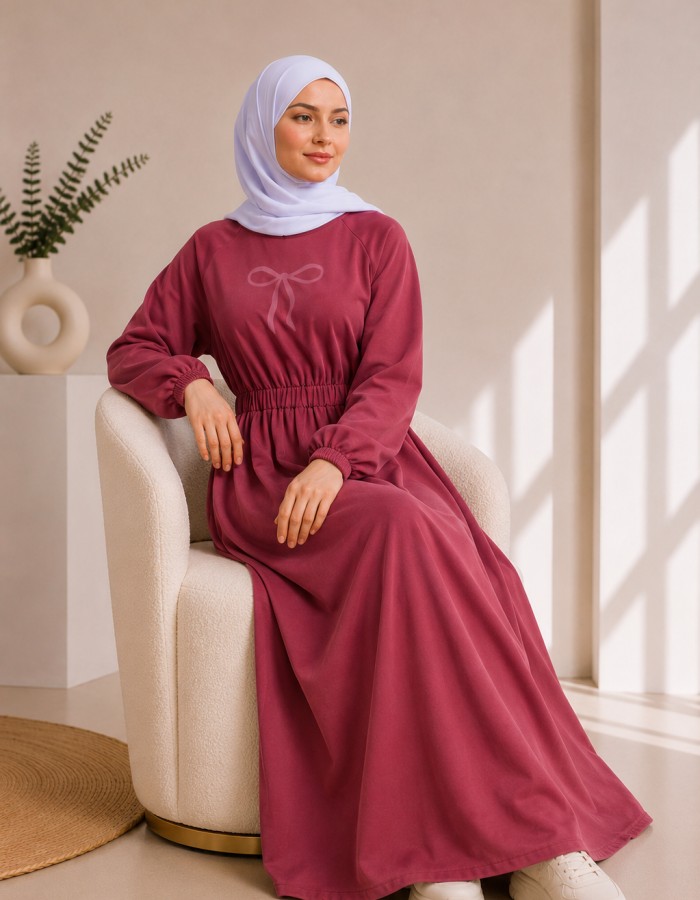 4069  فستان قطن ببيونة - Rosa
