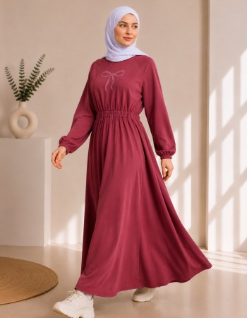 4069  فستان قطن ببيونة - pink