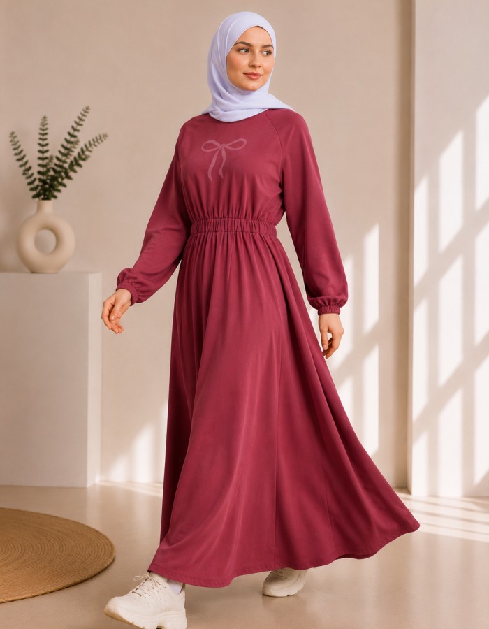 4069  فستان قطن ببيونة - Rosa