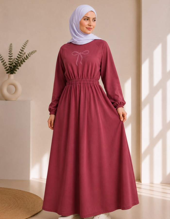 4069  فستان قطن ببيونة - Rosa