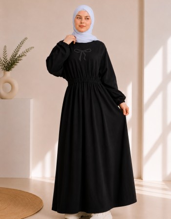 4069  فستان قطن ببيونة - black