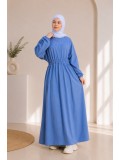 4069  فستان قطن ببيونة - Jeansfarbe
