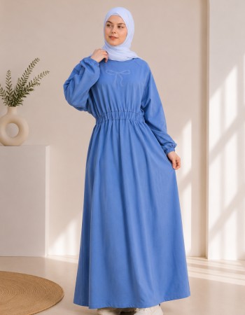 4069  فستان قطن ببيونة - denim blue/jean blue