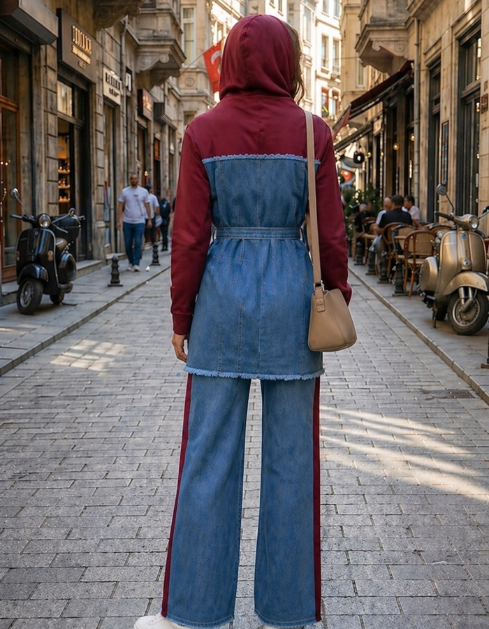 4310 طقم طلعة جينز - Bordeaux