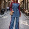 Casual Denim Set with Wide Cut 4310 - burgundy