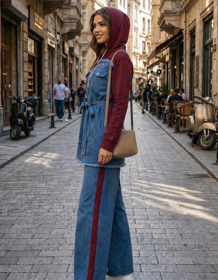 4310 طقم طلعة جينز - Bordeaux