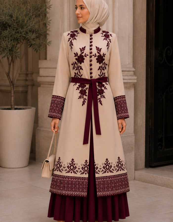 قفطان كريب 4127  - burgundy