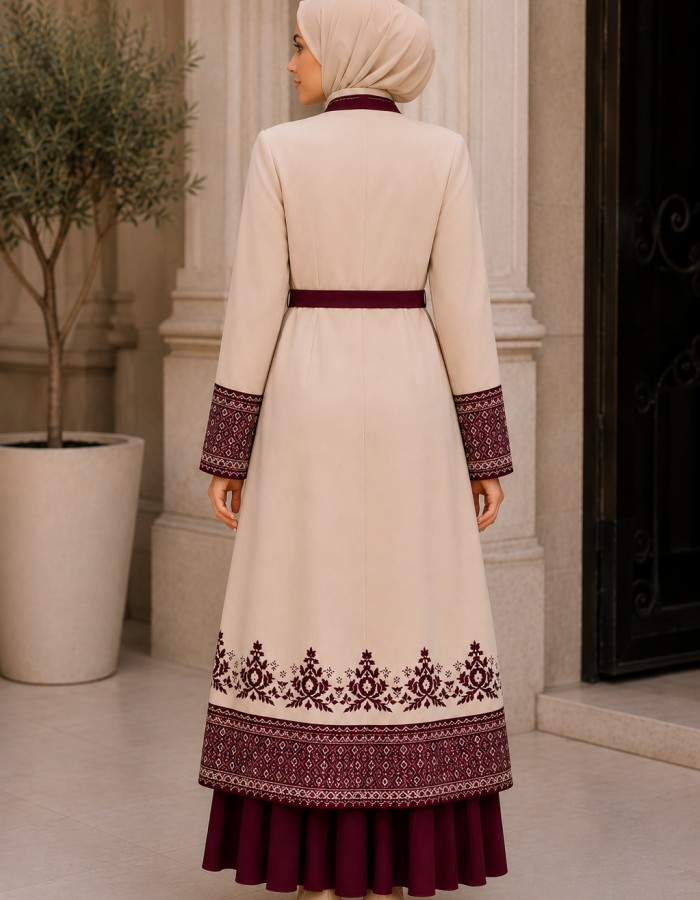 قفطان كريب 4127  - burgundy