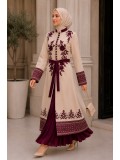 Luxurious Two-Piece Pleated Kaftan 4127 - burgundy