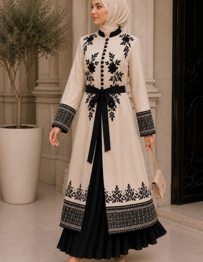 قفطان كريب 4127  - Beige