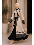 Luxurious Two-Piece Pleated Kaftan 4127 - beige