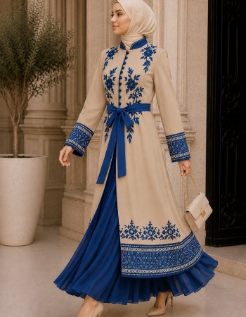 Luxurious Two-Piece Pleated Kaftan 4127 - baby blue