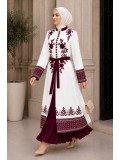 Luxurious Two-Piece Pleated Kaftan 4127 - red