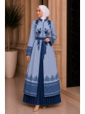 Luxurious Two-Piece Pleated Kaftan 4127 - blue