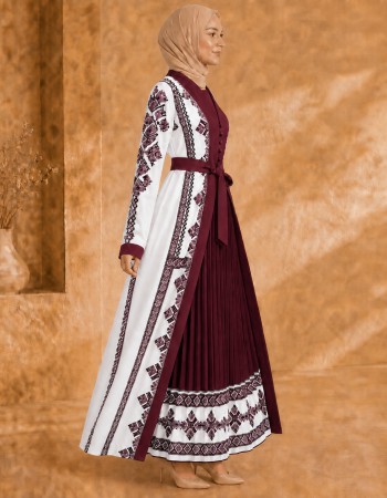 4128 قفطان كريب فلسطيني  - burgundy