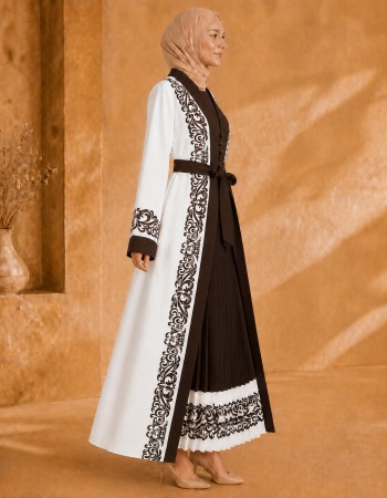 4129 قفطان كريب  - brown