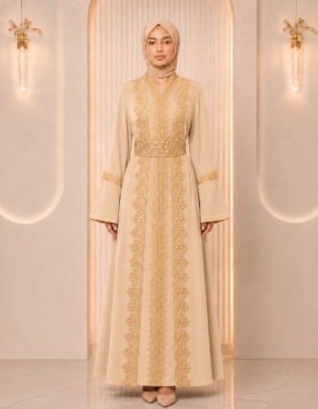 4131  قفطان قطعتين تاج - Beige