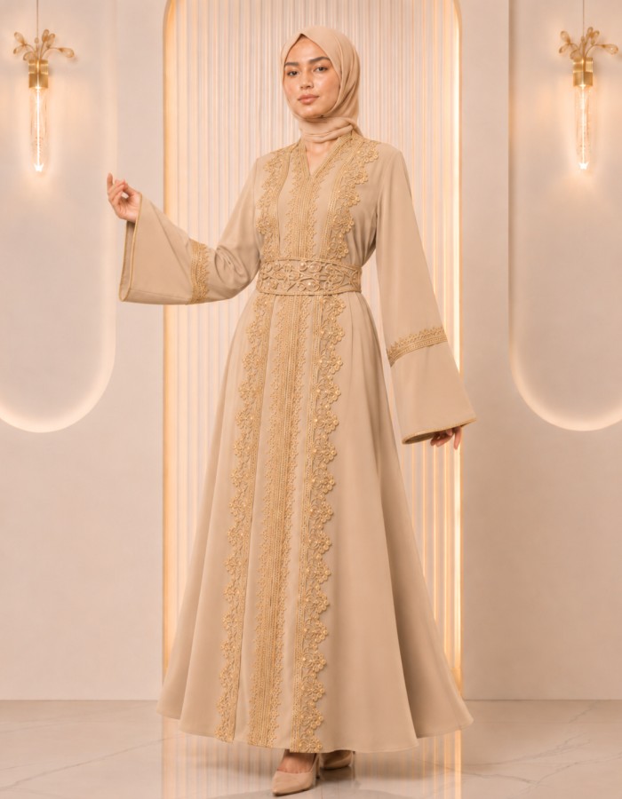4131  قفطان قطعتين تاج - beige