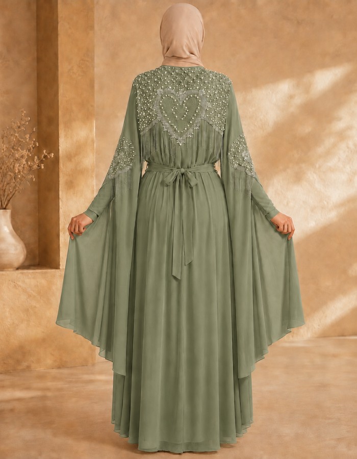 4140  قفطان قلب شراشيب - Khaki