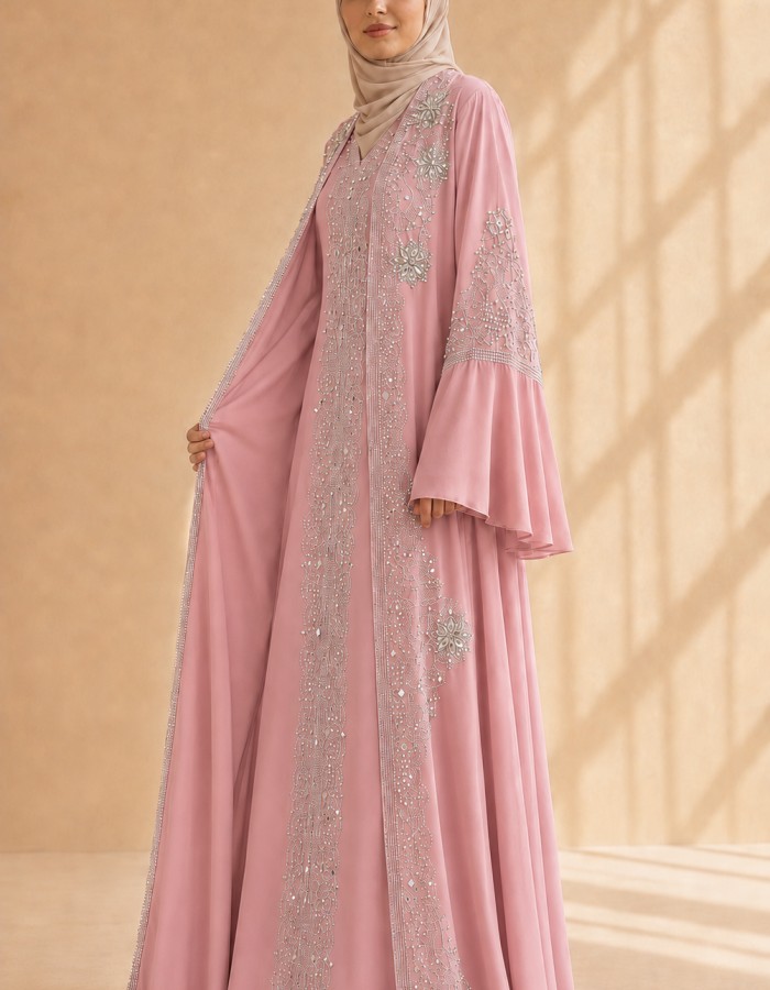 4141  قفطان ياقة دمعة - pink