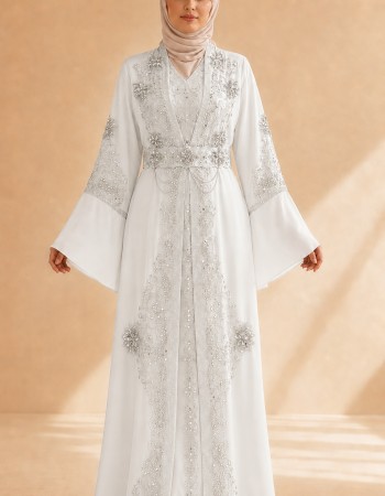 4141  قفطان ياقة دمعة - white