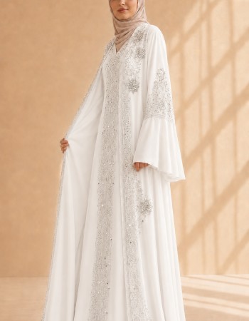 4141  قفطان ياقة دمعة - white