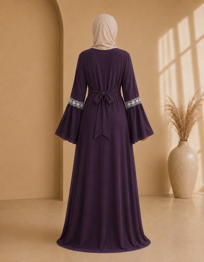 4142  قفطان شيفون ألماس - Aubergine
