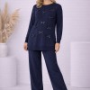 Women's Elegant Knitwear Set with Bow Details 4200 - deep blue
