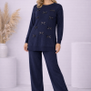 Women's Elegant Knitwear Set with Bow Details 4200 - deep blue