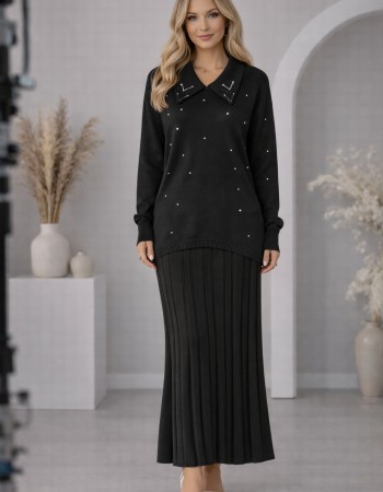 Elegant Two-Piece Knitwear Set for Women 4201  - black