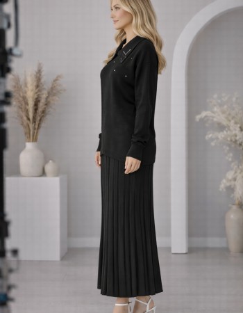 Elegant Two-Piece Knitwear Set for Women 4201  - black