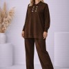 Women's Casual Button-Detail Knitwear Set 4206  - brown
