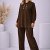 Women's Casual Button-Detail Knitwear Set 4206  - brown