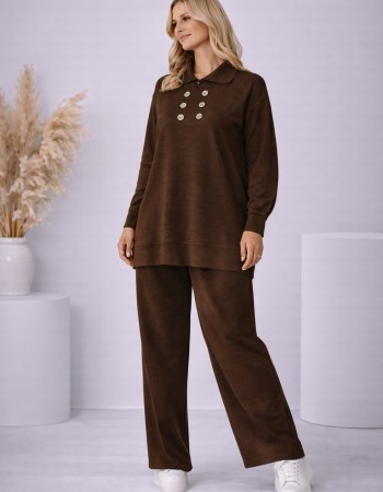 Women's Casual Button-Detail Knitwear Set 4206  - brown